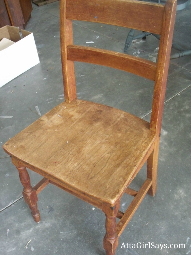 Child's Chair BEFORE Wooden Child's School Chair by AttaGirlSays.com