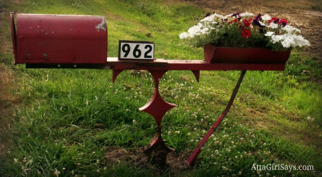 Farm implement red mailbox from Atta Girl Says