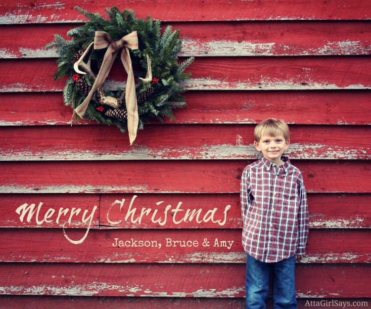 Merry Christmas Barn and Wreath Christmas Card from AttaGirlSays.com