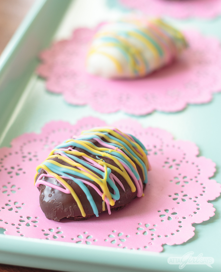Chocolate Peanut Butter Eggs drizzled with melted candy
