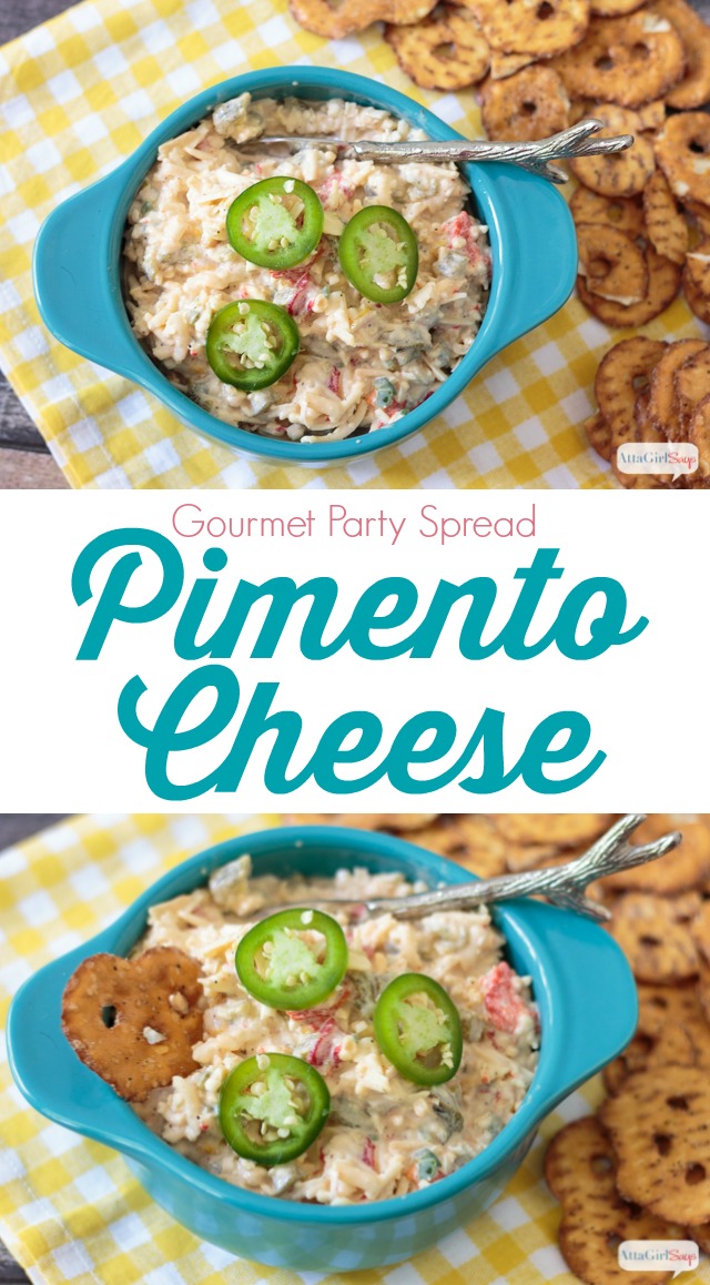Made with three different kinds of cheese and roasted peppers, this pimento cheese party spread is delicious on crackers or on a sandwich. It has a sweet-heat kick thanks to the addition of honey and jalapenos. You'll love this fancy take on a simple salad spread.