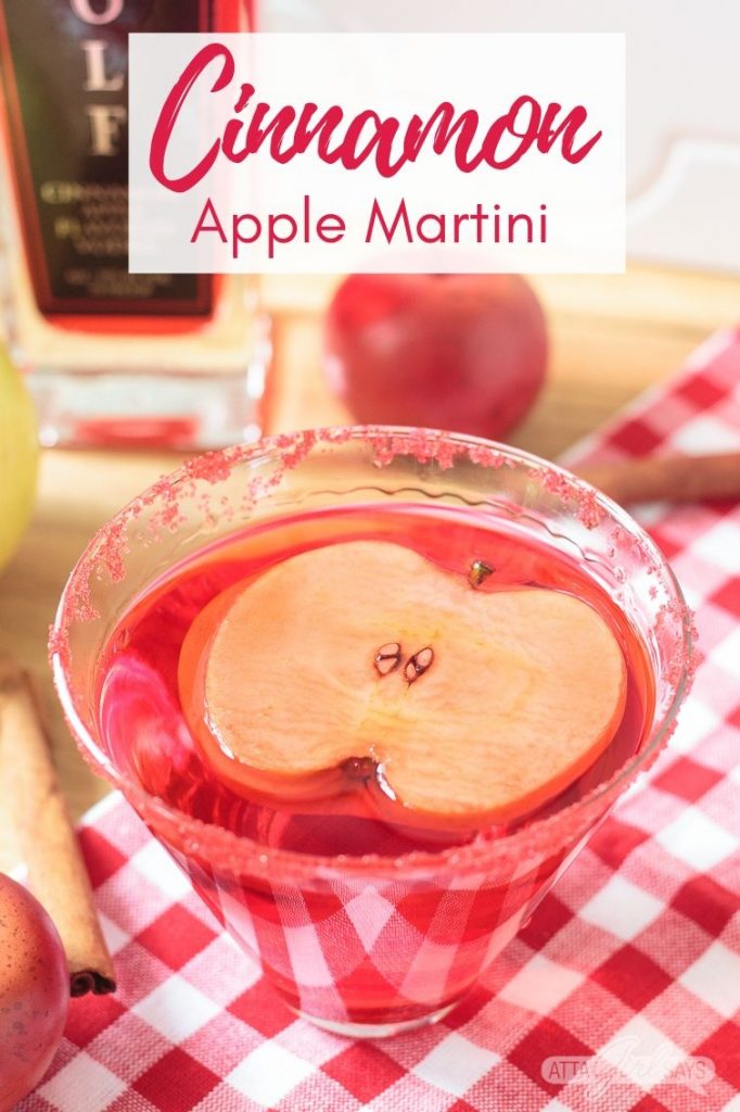 cinnamon apple martini with an apple slice garnish