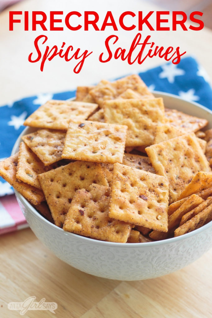 bowl of spicy saltines firecrackers appetizer