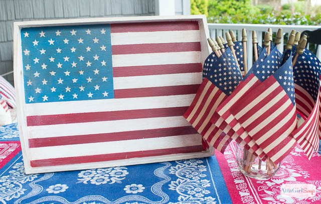 Chalky Finish Stars & Stripes Vintage American Flag Serving Tray