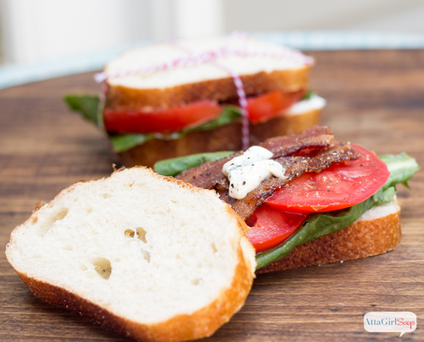 Gourmet BLT Sandwich with Candied Pepper Bacon & Basil Garlic Aioli