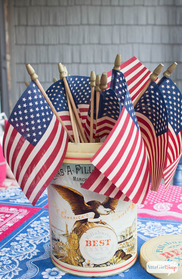 Tea-Stained Vintage American Flags Centerpiece