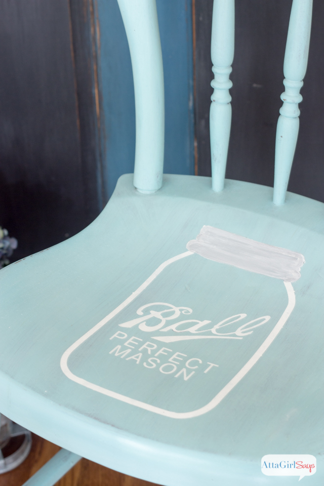 Mason Jar Stenciled Chair in Miss Mustard Seed Milk Paint in Eulalie's Sky
