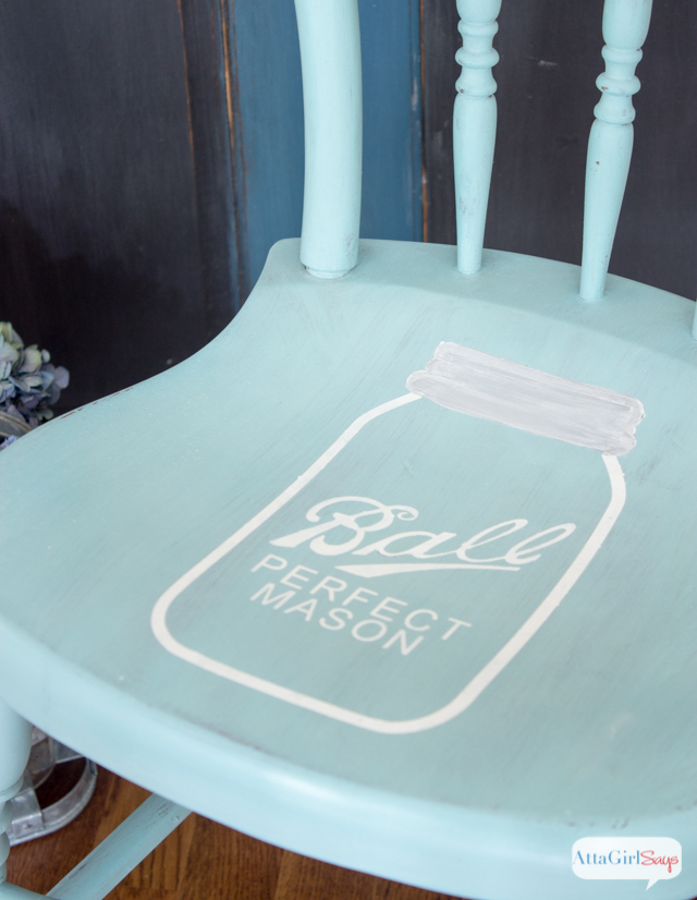 Mason Jar Stenciled Chair in Miss Mustard Seed Milk Paint in Eulalie's Sky