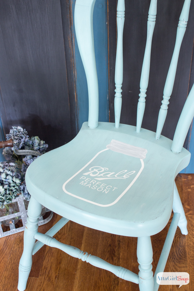 Mason Jar Stenciled Chair in Miss Mustard Seed Milk Paint in Eulalie's Sky