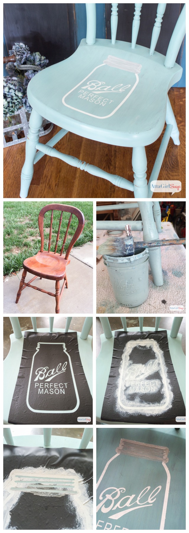 Mason Jar Stenciled Chair in Miss Mustard Seed Milk Paint in Eulalie's Sky