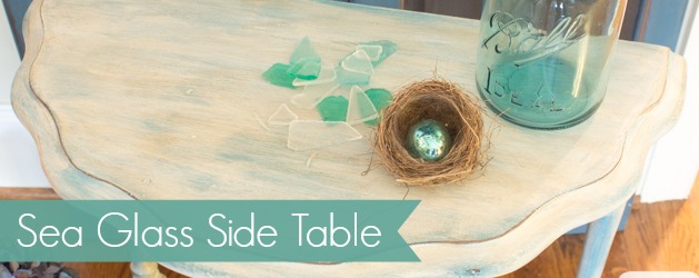 Inspired by the beautiful beach glass, this Sea Glass Table is painted with a base coat of blue chalk paint, topped with a white wash and antiquing.