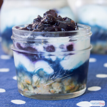 Jell-O Blueberry Pretzel Salad in a mason jar