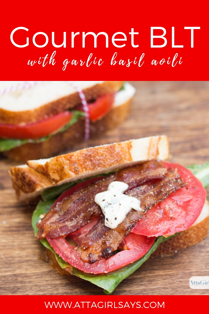 gourmet BLT sandwich with garlic basil aioli