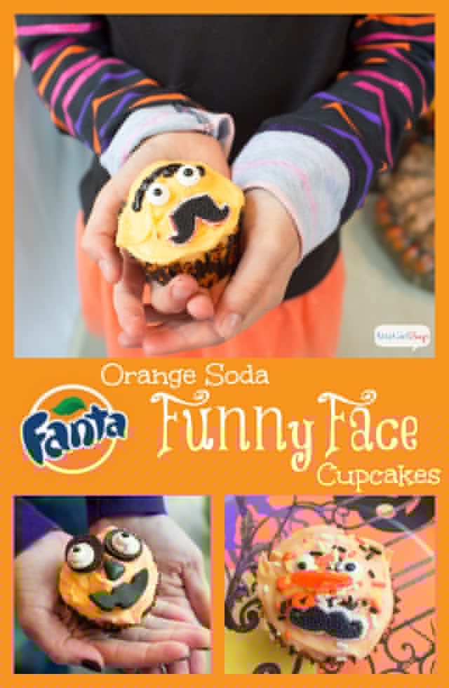 Fanta Orange Soda Funny Face Cupcakes . These are so easy to make; you only need two ingredients for the cupcakes! #spookysnacks #cbias #shop