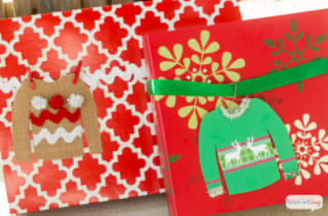 What a fun family craft!! Use cardstock, ribbon, craft punches, washi tape, pipe cleaners and other craft supplies to make these cute Ugly Christmas Sweater gift tags. A great family craft or activity for your ugly sweater party. Kids and adults alike will have a blast designing their ugly sweaters. Get the free sweater pattern by clicking here.