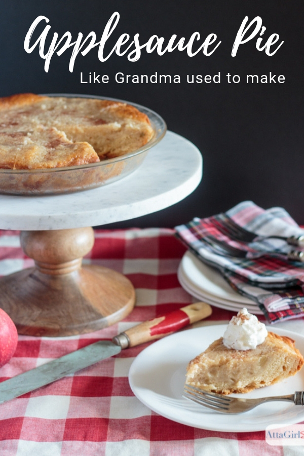 homemade applesauce pie on a marble stand