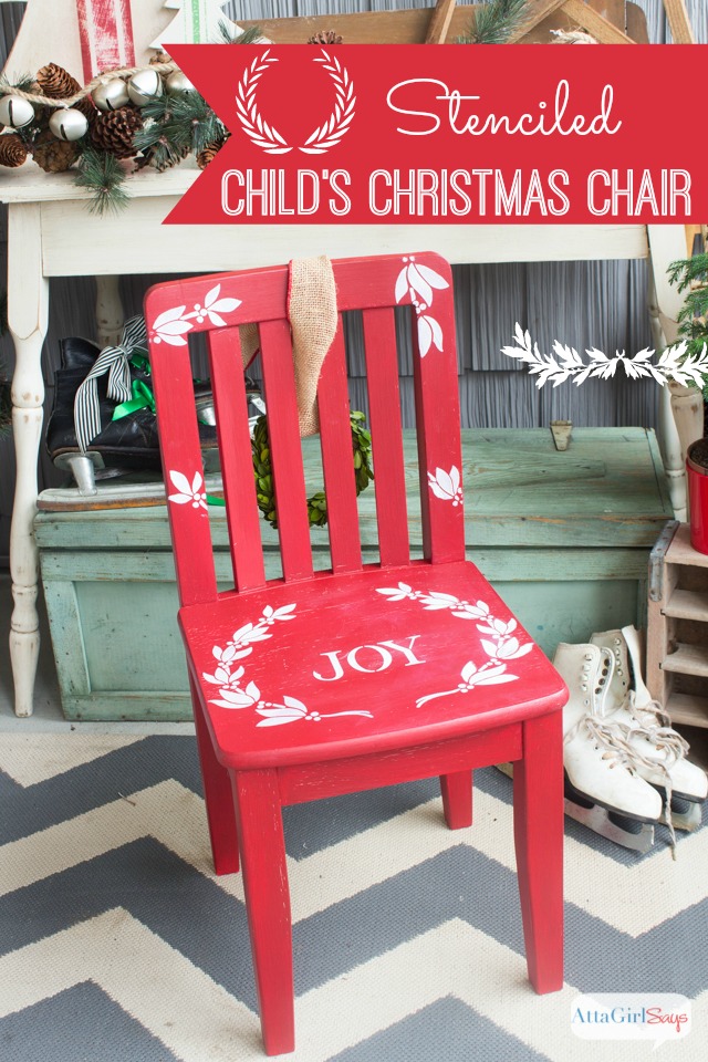 Use Christmas stencils to paint a child's chair for photos