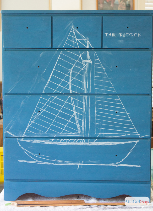 See how I transformed an $18 yard sale chest into a one-of-a-kind piece of nautical decor , which would be perfect at a beach house or in a child's  room decorated with vintage nautical decor. The color on this piece is amazing! Click over to see the after and for the full tutorial on how to transform a cheap yard sale piece of furniture into a custom piece.