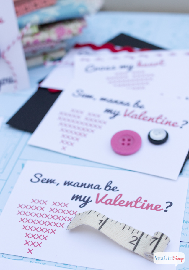 Aren't these sew cute? Download and these free printable Valentine's Day cards, then embellish them with simple sewing notions. Let your creativity go wild!