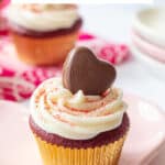 red velvet cupcakes with chocolate hearts