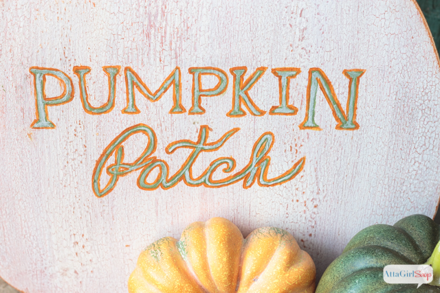 See how 8 bloggers transformed the same wooden pumpkin in very different ways. I love this vintage-look pumpkin patch sign with a crackle finish.