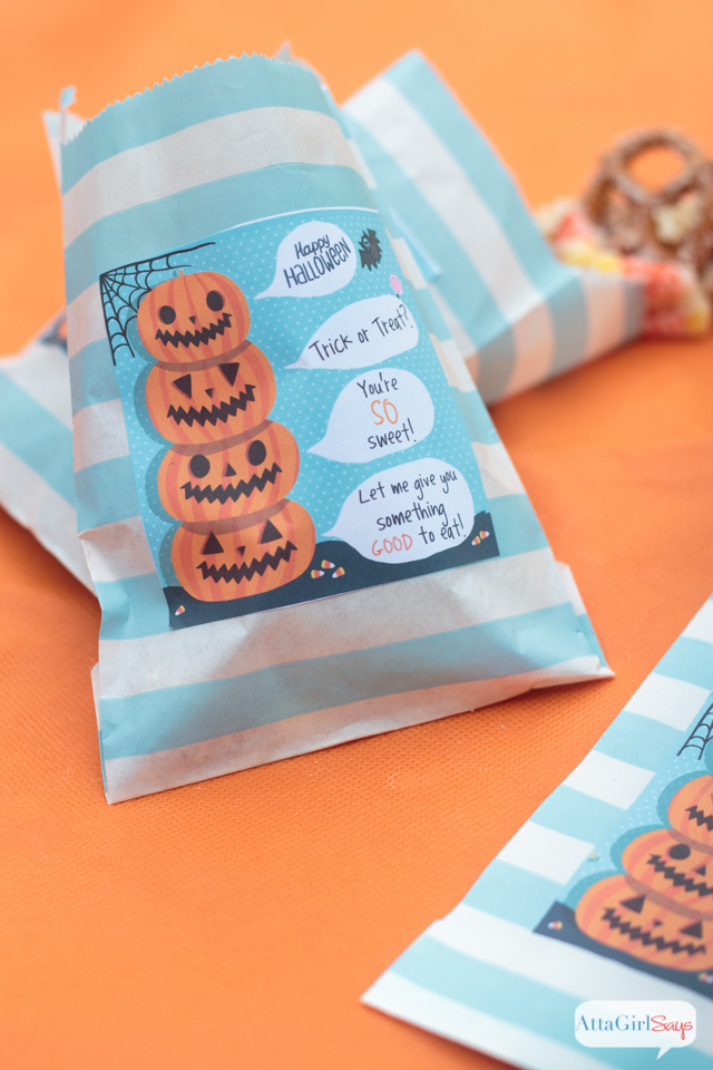 blue and white striped Halloween treat bags