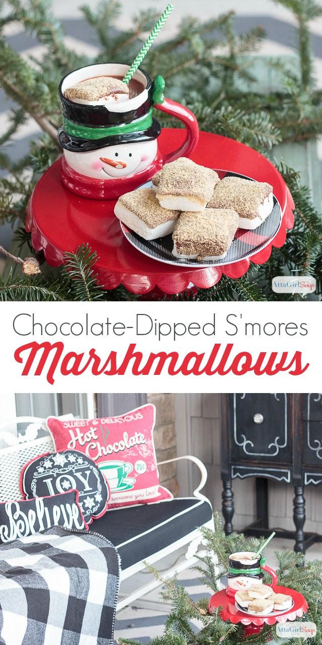 Hot chocolate and s'mores? Could it get any better? These chocolate covered marshmallows with a graham cracker topping are so easy to make. They're delicious as a snack but even better in a mug of hot chocolate. Sounds like a good excuse to throw a hot chocolate party! #ad #ShareYourDelight