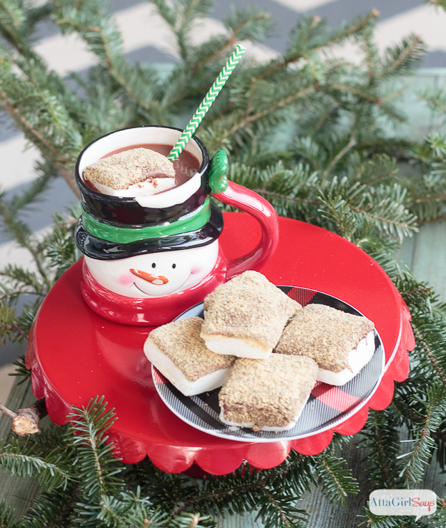 Hot chocolate and s'mores? Could it get any better? These chocolate covered marshmallows with a graham cracker topping are so easy to make. They're delicious as a snack but even better in a mug of hot chocolate. Sounds like a good excuse to throw a hot chocolate party! #ad #ShareYourDelight