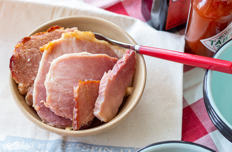 ham slices in a bowl for New Year's Day