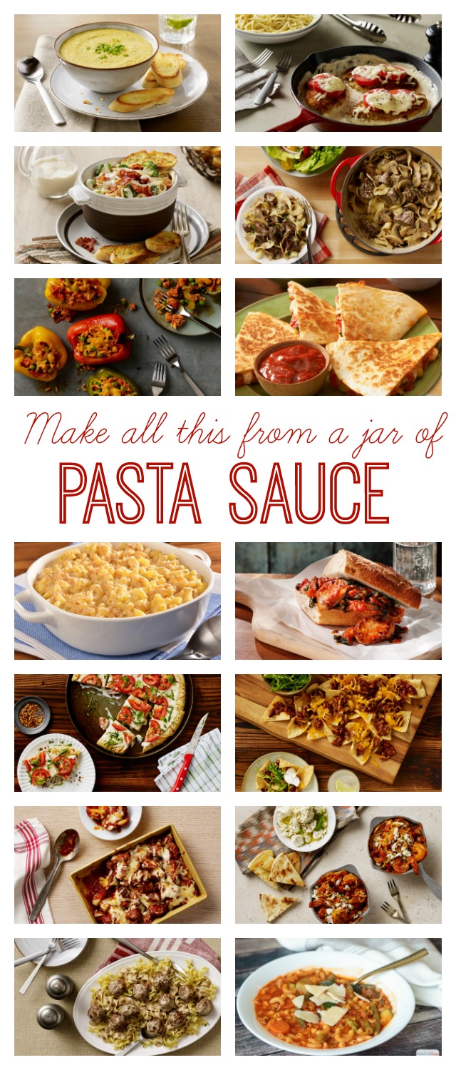 You'll always keep a jar of pasta sauce in your pantry after you see all the quick and easy meals you can make starting with a jar of your favorite sauce. Quesadillas, nachos, stuffed peppers, beef stroganoff, Swedish meatballs, plus dozens of pasta recipes, of course! #ad #simmeredintradition #ragu
