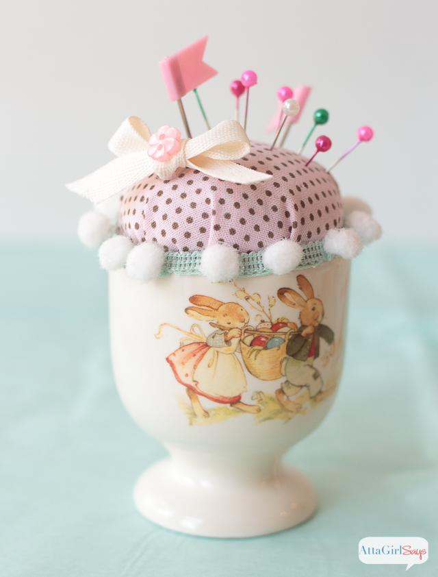easter egg cup pin cushion