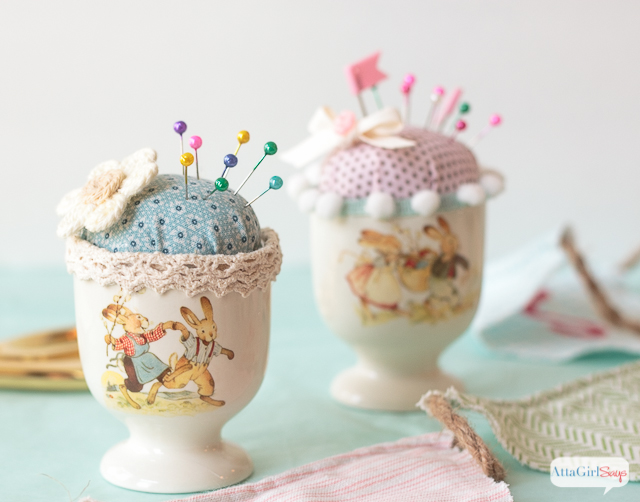 vintage easter egg cup pin cushions