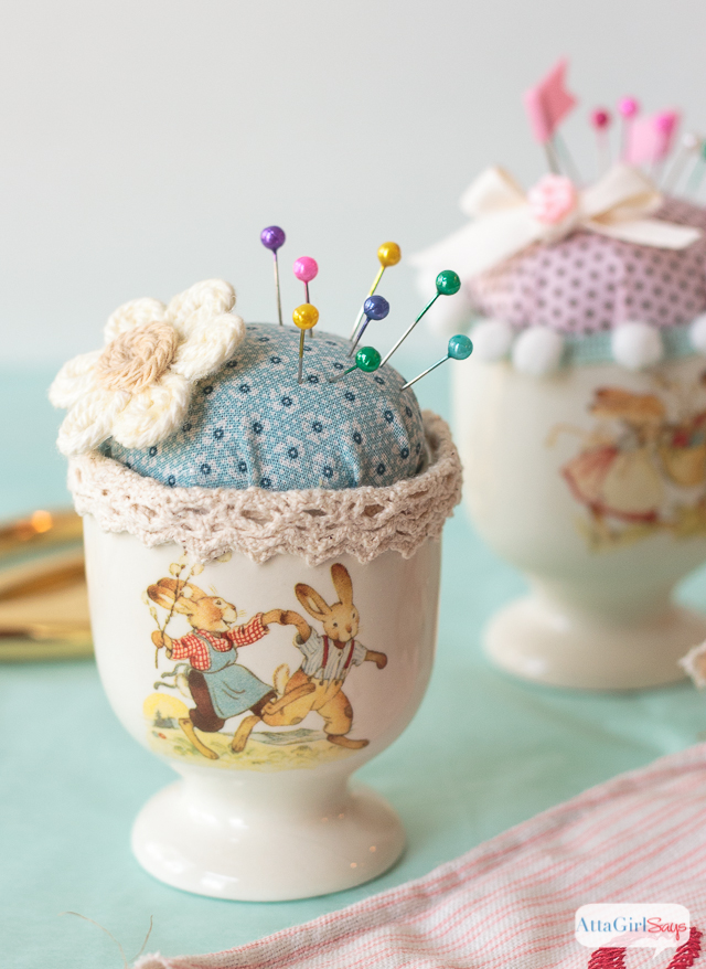 easter egg cup pin cushions
