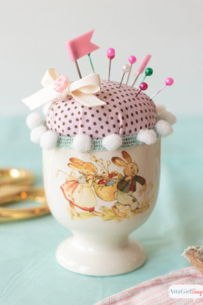 vintage Easter egg cup pin cushion