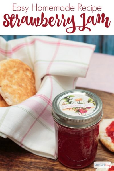 A delicious and easy homemade strawberry jam recipe, plus free printable canning labels for a variety of jams, jellies, preserves and pickles.