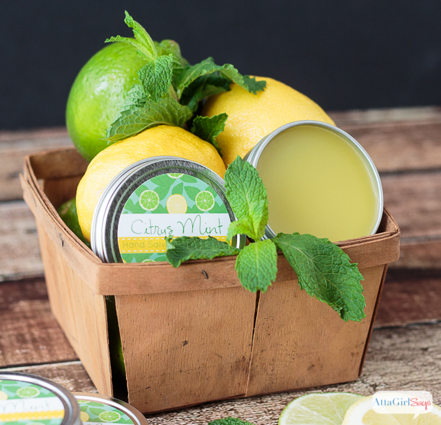 This homemade hand salve is an excellent moisturizer for dry skin, hands and feet. The citrus mint fragrance smells amazing. You can make your own for a fraction of what you would pay at bath and body stores.