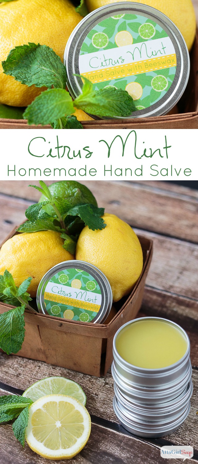 This homemade hand salve is an excellent moisturizer for dry skin, hands and feet. The citrus mint fragrance smells amazing. You can make your own for a fraction of what you would pay at bath and body stores. Click for the easy recipe and step-by-step instructions for how to make it. Plus, you can download and print free labels so you can make the hand salve as a gift.