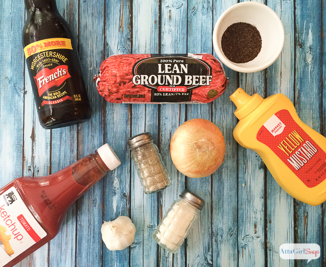 ground beef, onion, ketchup, mustard and other ingredients to make hot dog chili