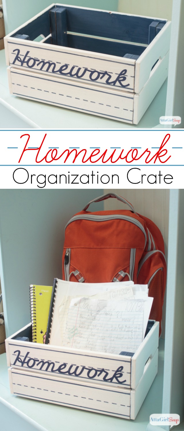 Organize homework and keep track of important school papers with this handpainted storage crate.