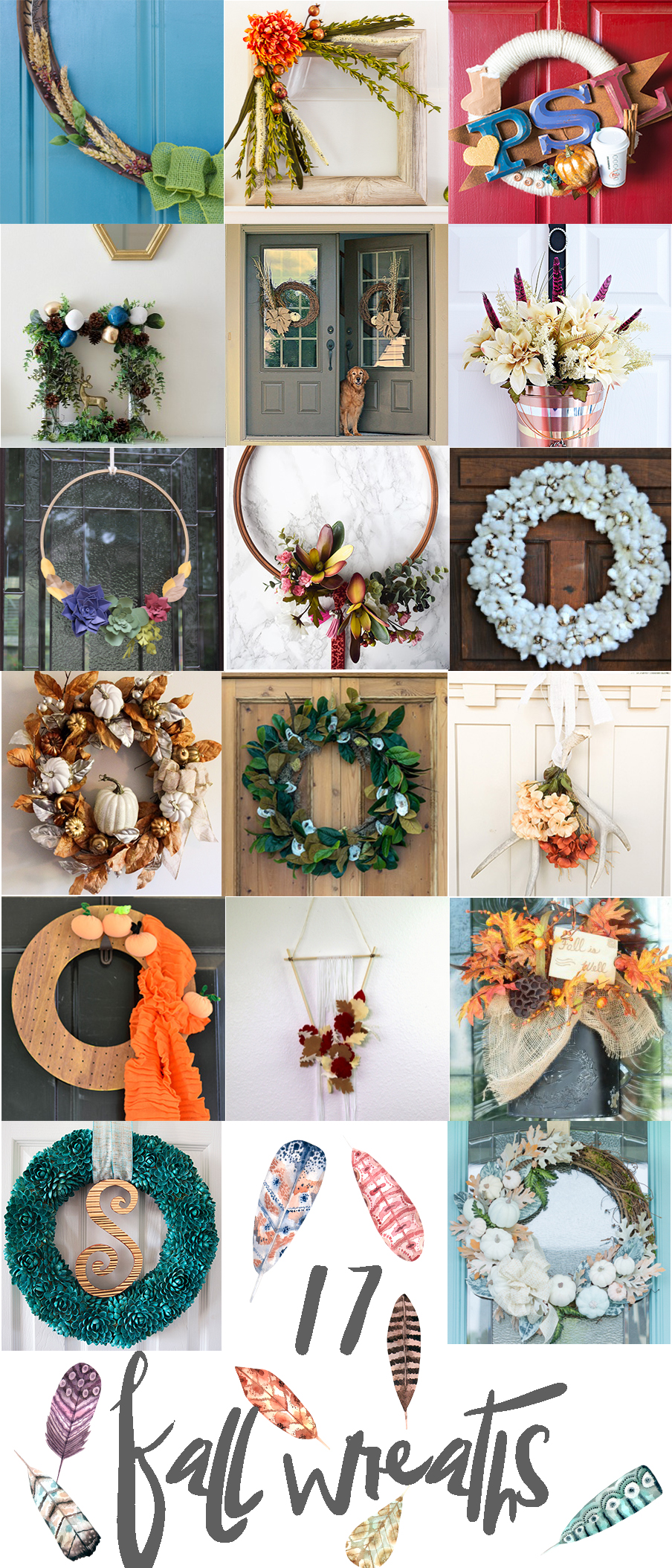Check out all this lovely fall door decor. There are so many great ideas, from traditional wreaths to seasonal alternatives.