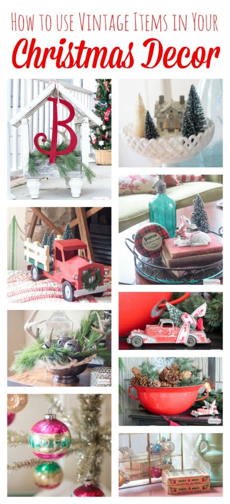 You don't have to buy all new decorations to have a beautifully decorated home at Christmas. Scour yard sales, barn sales and antique stores year round to find vintage decor to use at Christmas.