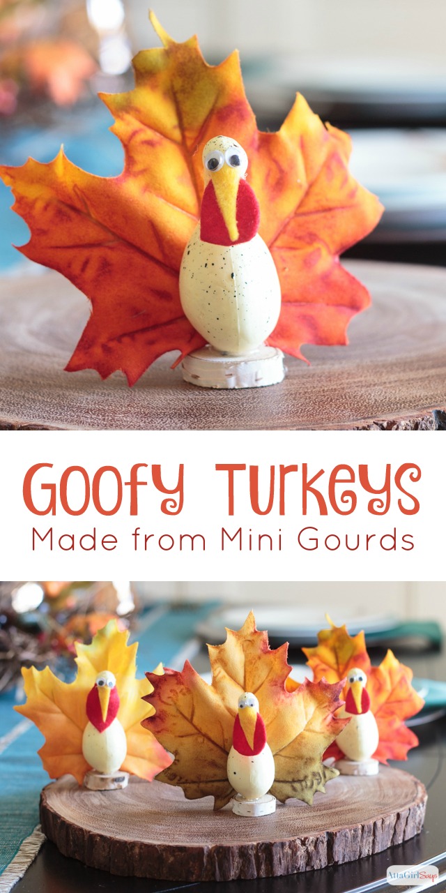 Looking for Thanksgiving craft ideas that are fun for the whole family? These goofy gourd turkeys are simple and inexpensive to make. Click for the full tutorial