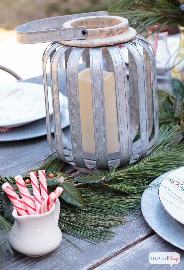 If you live in a temperate climate, invite friends and family over for a Christmas brunch outside. I used simple greenery, galvanized accessories and milk bottles to give our farmhouse table a festive touch.