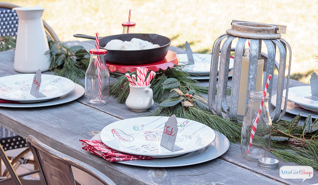 If you live in a temperate climate, invite friends and family over for a Christmas brunch outside. I used simple greenery, galvanized accessories and milk bottles to give our farmhouse table a festive touch.