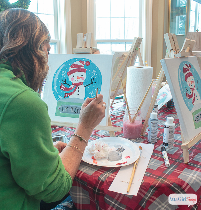 These snow day Social Artworking paint party ideas will make you wish for a blizzard! Kids and adults alike enjoy painting their own canvases. There are hundreds of designs to choose from, and no prior artistic experience is necessary. #sponsored #socialartworking #decoart
