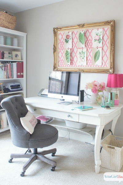 Form meets function in this gorgeous space, a combination craft room and feminine home office. Click to take a virtual tour of 25 beautiful craft rooms and feminine work spaces. You'll be blown away by all the storage ideas, DIY and decorating ideas from professional crafters and your favorite bloggers.