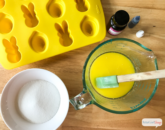 These Easter Peeps sugar body scrub soaps look good enough to eat. Add your favorite confectionery scents and pastel colors to make bathtime super sweet. And you can make a batch in less than 5 minutes! These would be great to include in a child's Easter basket. Just make sure they don't try to take a bite.