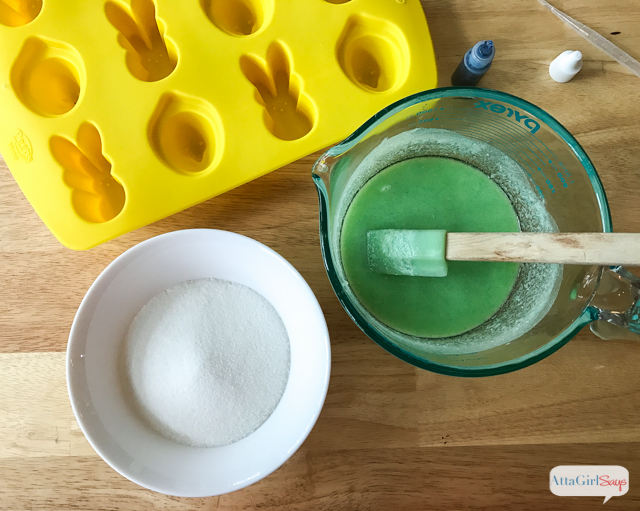 These Easter Peeps sugar body scrub soaps look good enough to eat. Add your favorite confectionery scents and pastel colors to make bathtime super sweet. And you can make a batch in less than 5 minutes! These would be great to include in a child's Easter basket. Just make sure they don't try to take a bite.