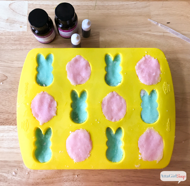 These Easter Peeps sugar body scrub soaps look good enough to eat. Add your favorite confectionery scents and pastel colors to make bathtime super sweet. And you can make a batch in less than 5 minutes! These would be great to include in a child's Easter basket. Just make sure they don't try to take a bite.
