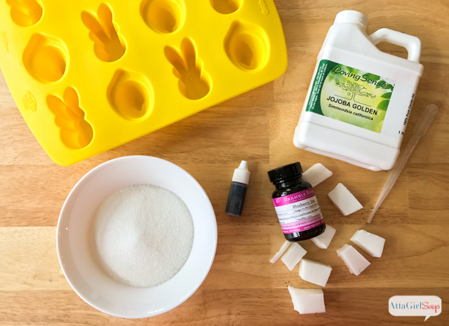 These Easter Peeps sugar body scrub soaps look good enough to eat. Add your favorite confectionery scents and pastel colors to make bathtime super sweet. And you can make a batch in less than 5 minutes! These would be great to include in a child's Easter basket. Just make sure they don't try to take a bite.